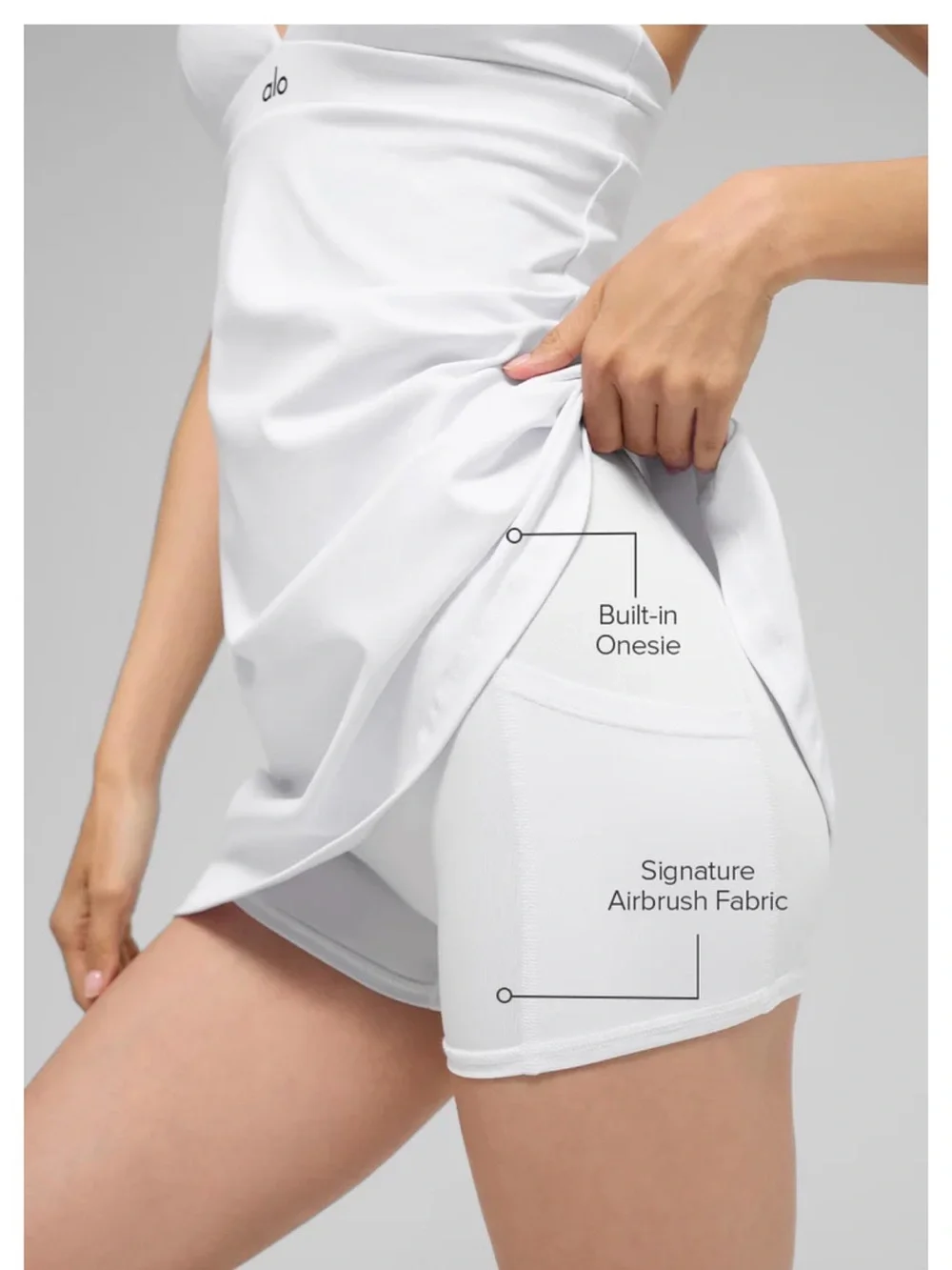 ALO Yoga Women's White Mini Tennis Dress with Slim Straps